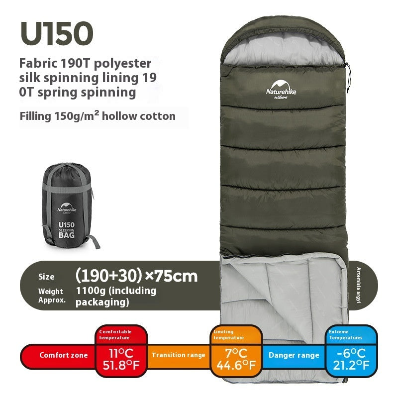 Envelope Hooded Camping Sleeping Bag
