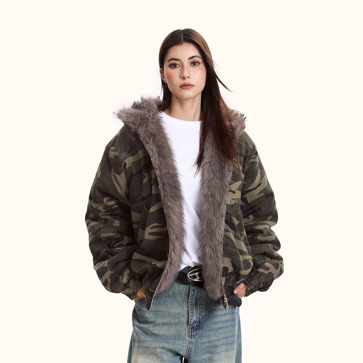 Women's Hooded Camouflage Cotton-padded Jacket