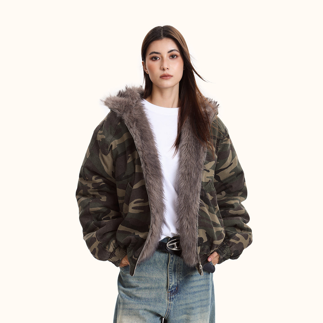 Women's Hooded Camouflage Cotton-padded Jacket