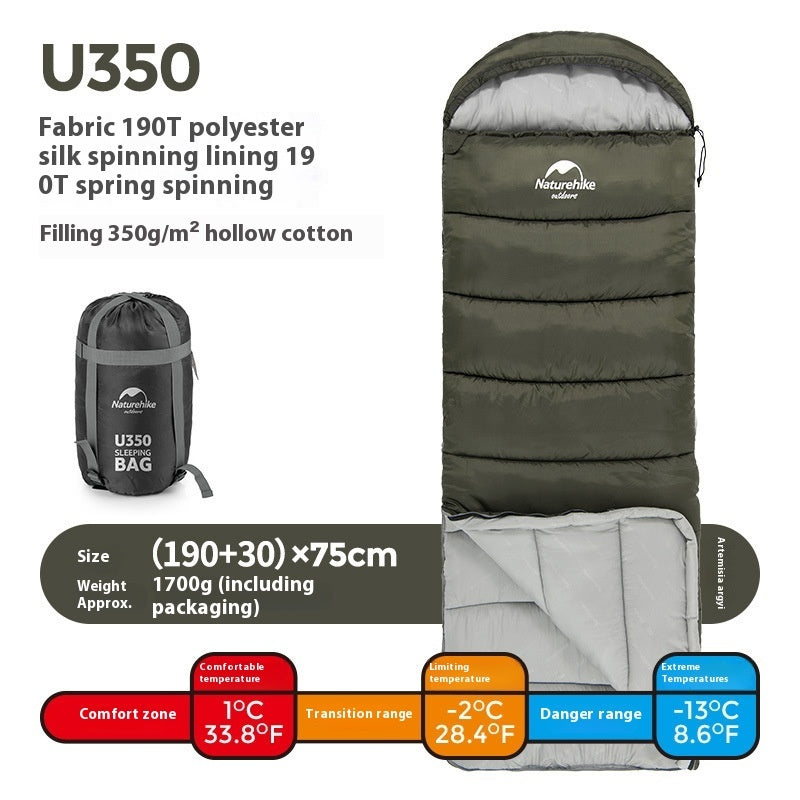 Envelope Hooded Camping Sleeping Bag