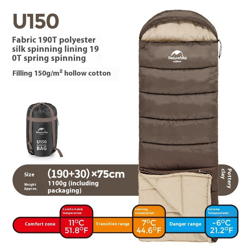Envelope Hooded Camping Sleeping Bag