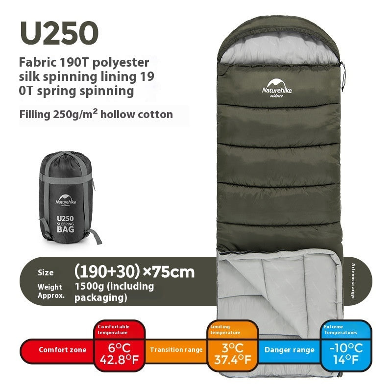 Envelope Hooded Camping Sleeping Bag