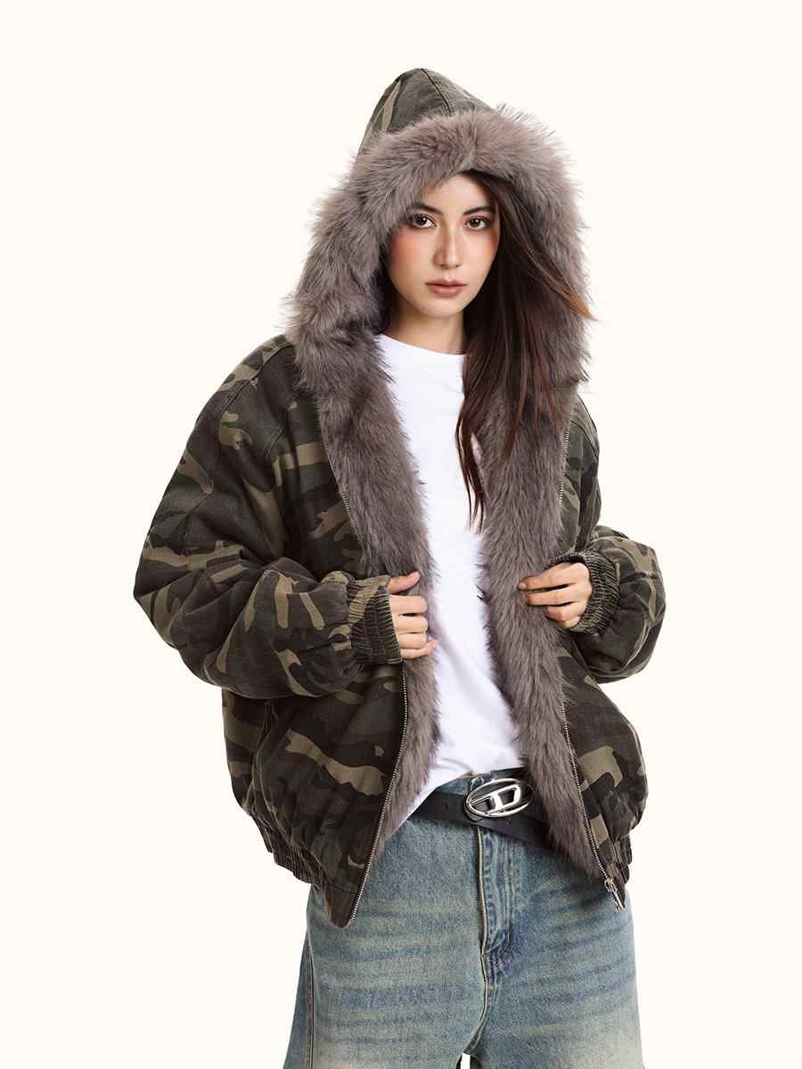 Women's Hooded Camouflage Cotton-padded Jacket
