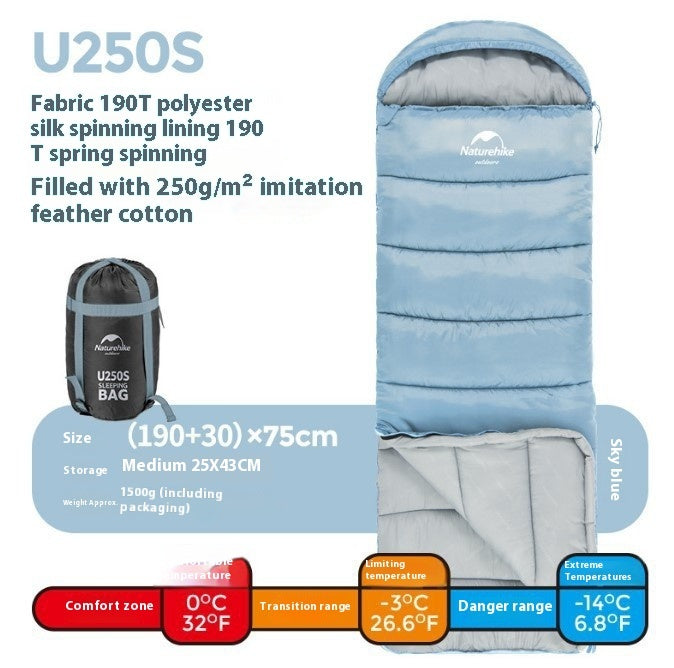 Envelope Hooded Camping Sleeping Bag