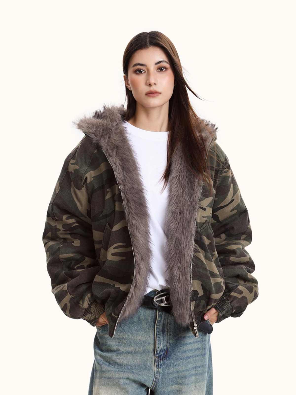 Women's Hooded Camouflage Cotton-padded Jacket