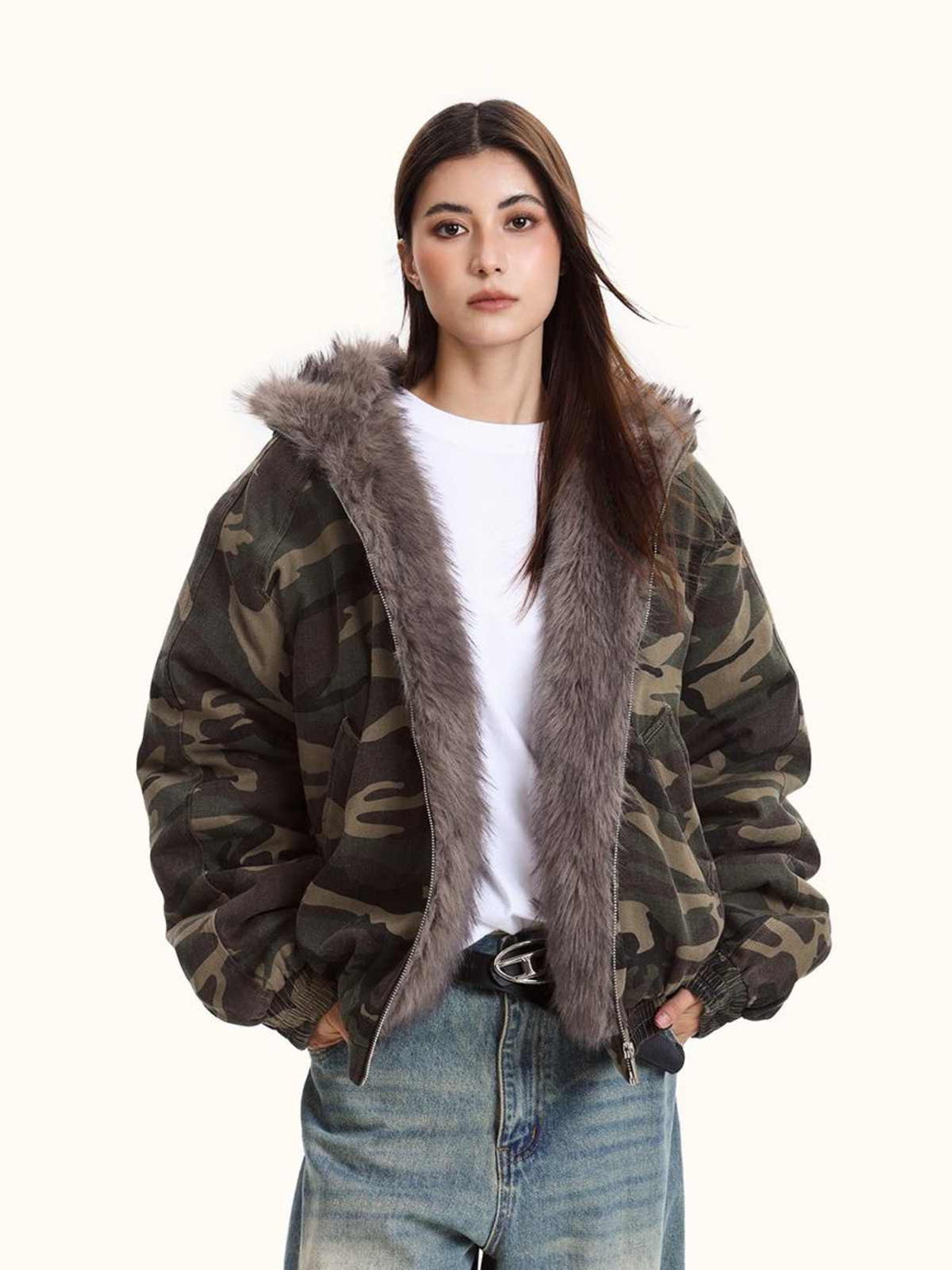 Women's Hooded Camouflage Cotton-padded Jacket